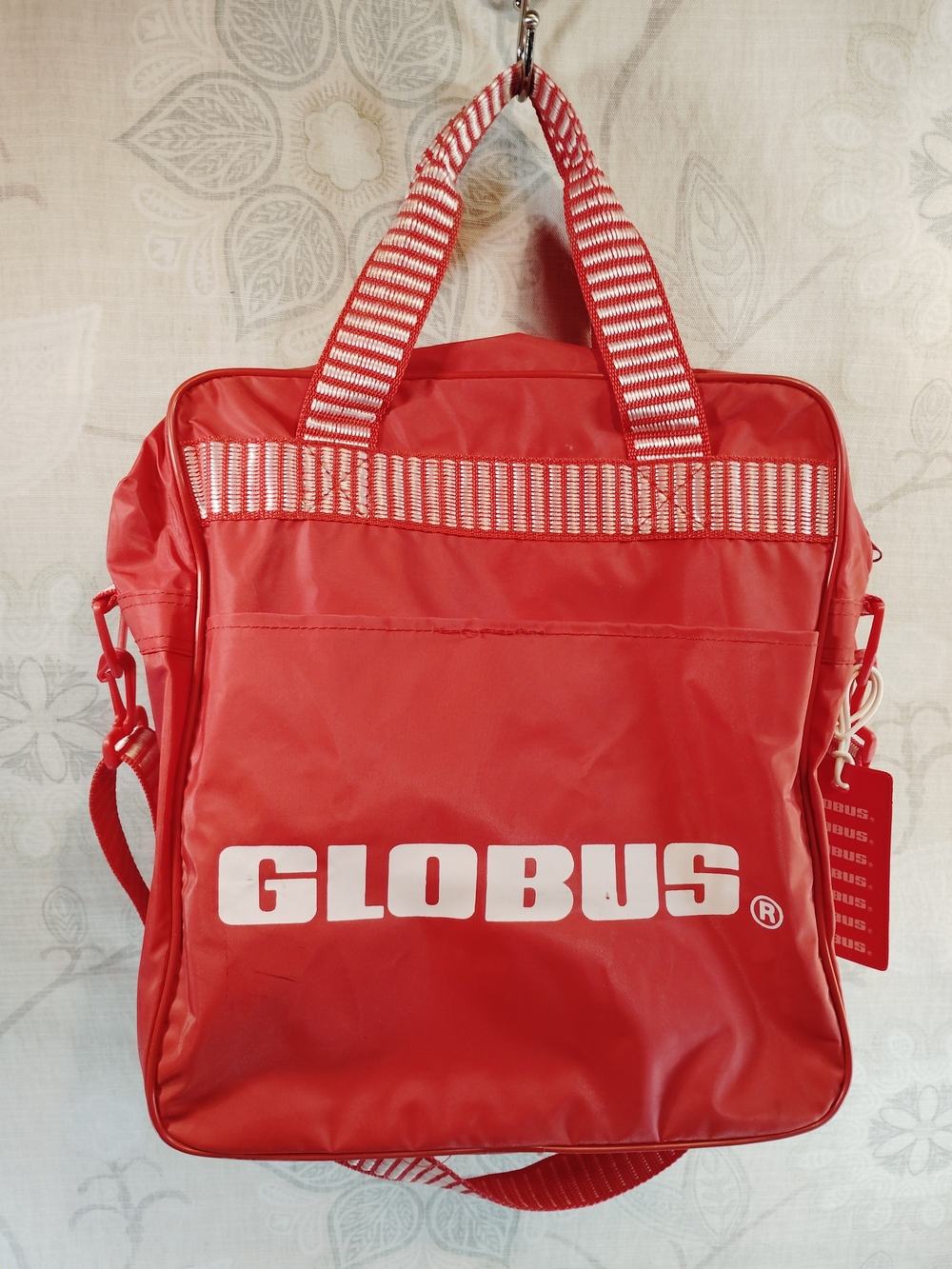 Vintage Globus Red Crossbody Tote/Travel Bag with White Logo